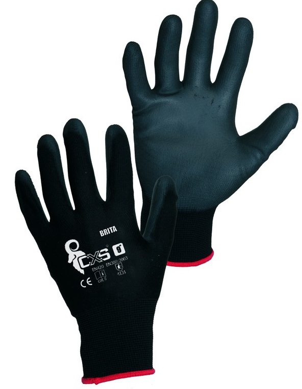 CXS Brita Nylon finger PU surface black - Pinnoitetut työkäsineet - 3440-001-8 - 1