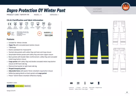 Dapro Multinorm FR Hi-Vis Winter Work Trousers - FLAME RESISTANT TROUSERS - FR4.1.WINTERPANT - 2